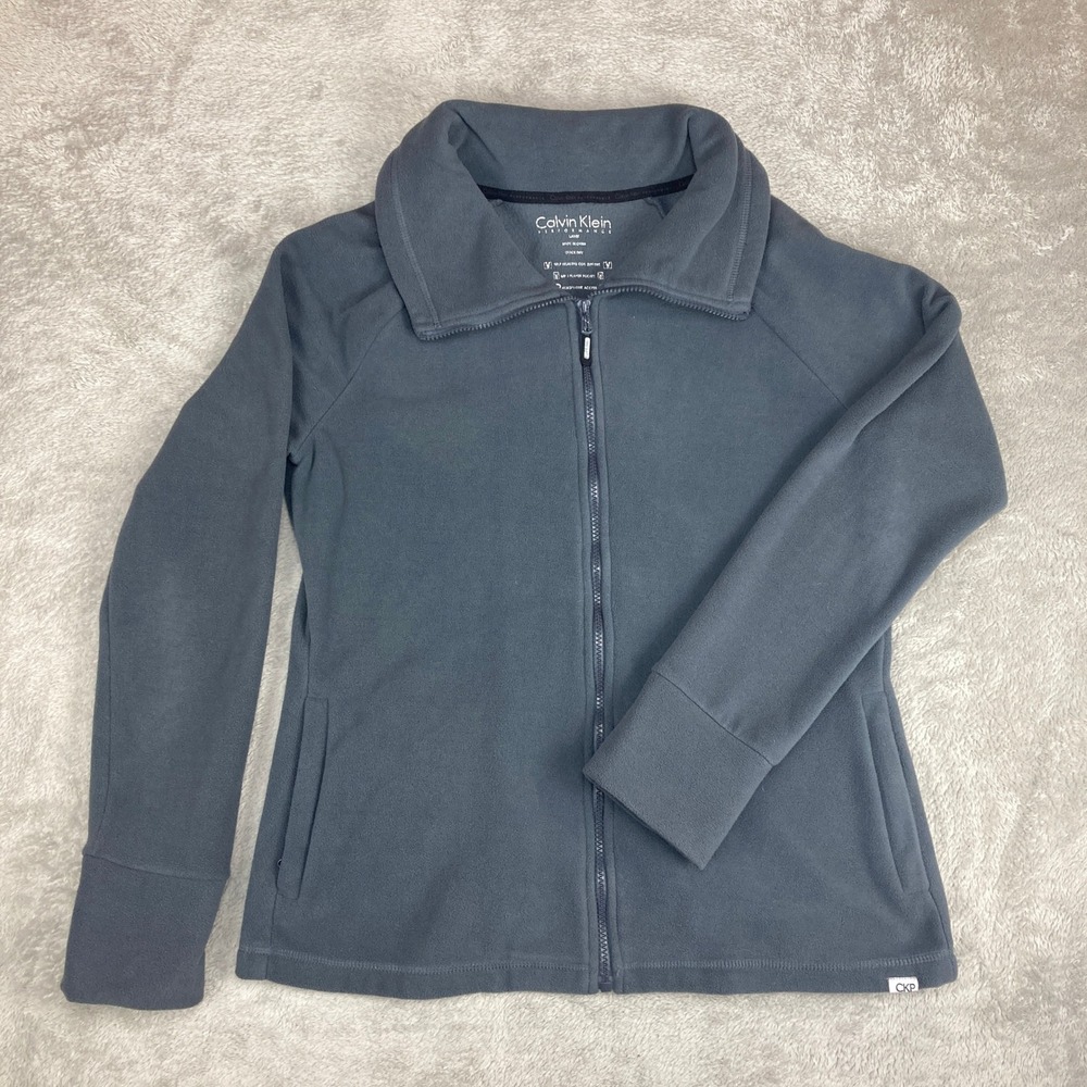 Calvin Klein Performance Fleece‎ Jacket Womens Large Gray Full Zip Mock Neck